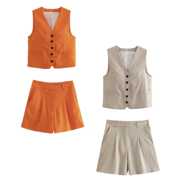 Conjunto Feminino em Alfaiataria Chic - Colete e Shorts no Linho