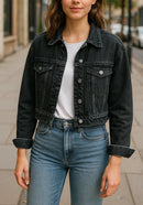 Jaqueta Jeans Cropped Feminina Vintage - Essenza