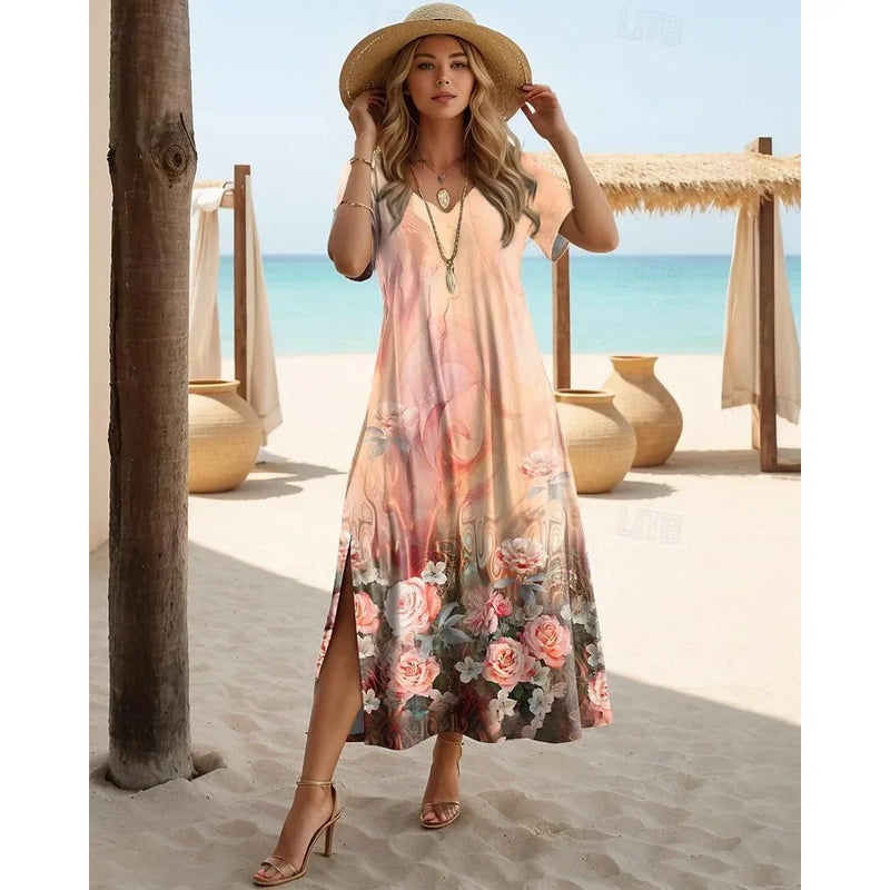 Vestido Longo Feminino de Praia Floral - Essenza