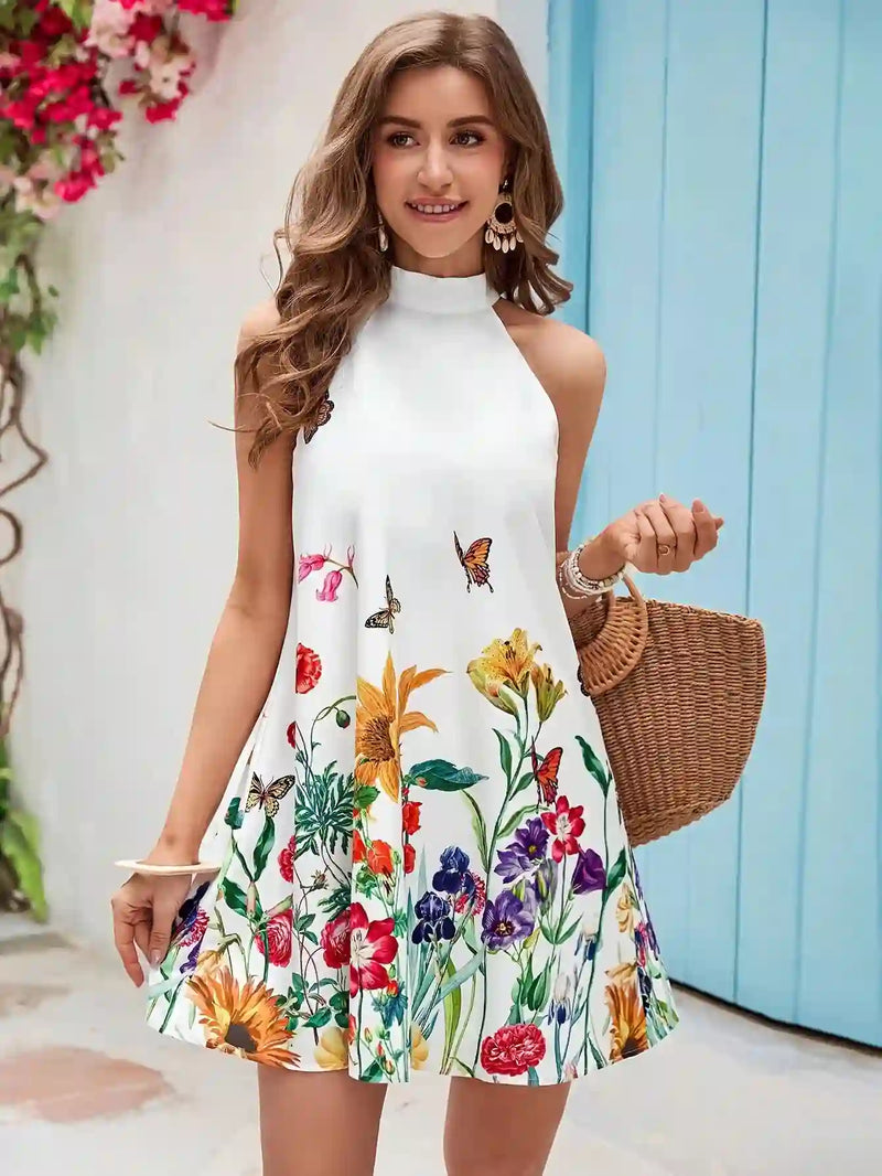 Vestido Feminino Floral com Gola Alta - Essenza