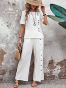 Conjunto Feminino de Linho com Blusa e Calça Pantalona - Essenza