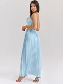 Vestido Longo Sem Alças com Saia Plissada - Essenza