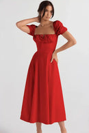 Vestido Midi Feminino Bruneli com Mangas e Fenda Frontal - Essenza