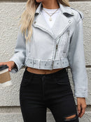 Jaqueta de Couro Cropped Feminina Estilo Bella - Essenza