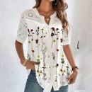 Blusa Social Feminina com Bordado Vazado e Estampa Floral - Essenza
