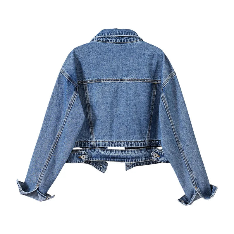 Jaqueta Jeans Cropped Feminina Vintage - Essenza