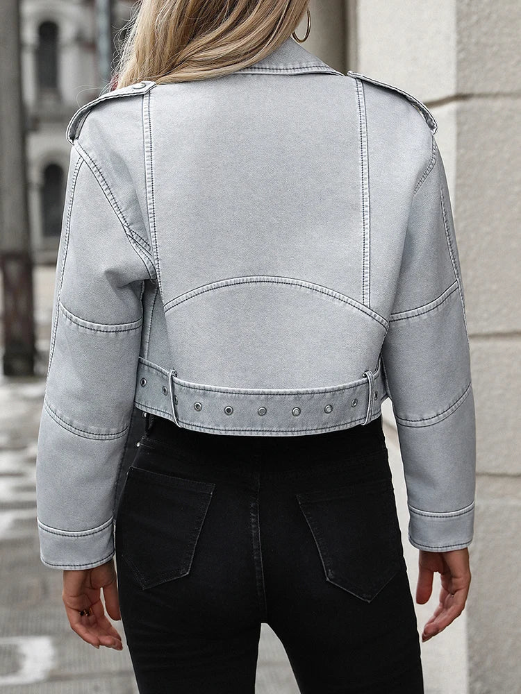 Jaqueta de Couro Cropped Feminina Estilo Bella - Essenza