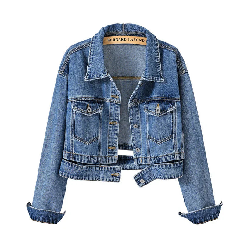 Jaqueta Jeans Cropped Feminina Vintage - Essenza