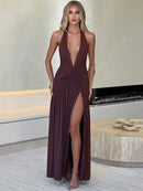 Vestido Maxi com Fenda Lateral e Decote Profundo Elegancy - Essenza