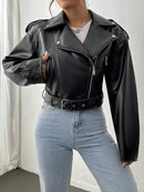 Jaqueta Feminina em Couro Cropped com  - Essenza