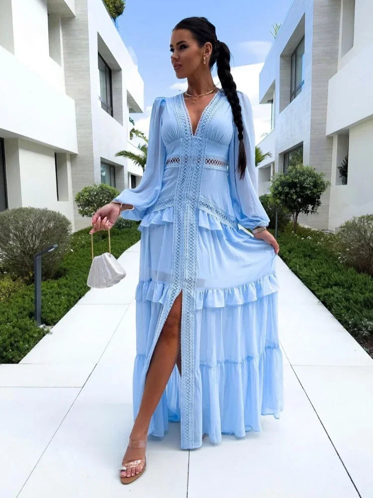 Vestido Longo com Renda Delicada - Essenza