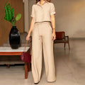 Conjunto Feminino Casual Camisa Cropped e Calça Pantalona - Essenza