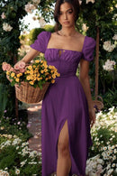 Vestido Midi Feminino Bruneli com Mangas e Fenda Frontal - Essenza