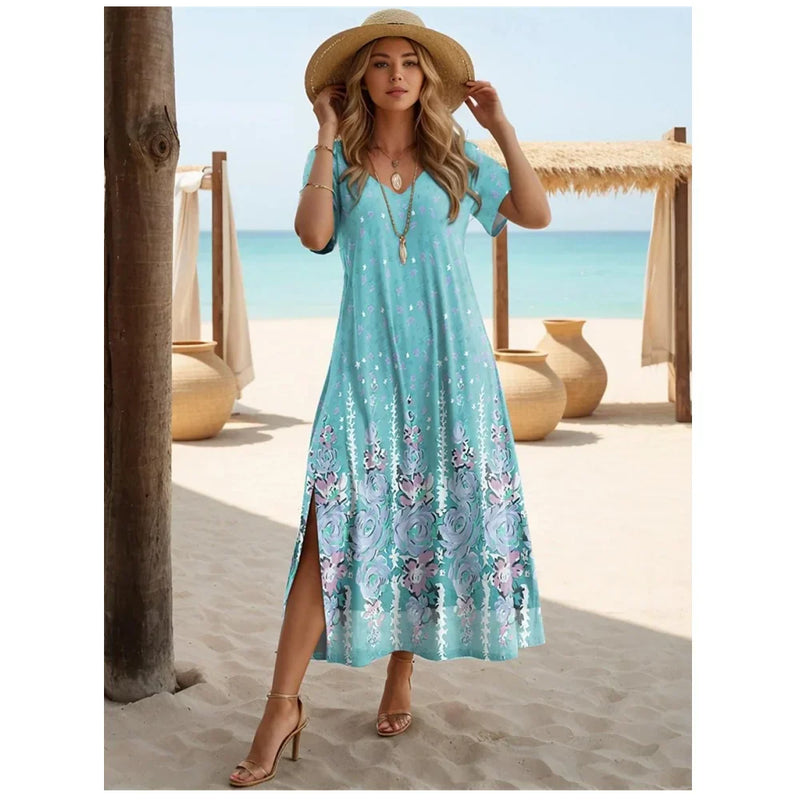 Vestido Longo Feminino de Praia Floral - Essenza