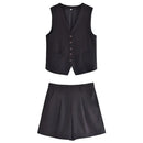 Conjunto Feminino em Alfaiataria - Colete e Shorts no Linho  - Essenza