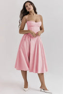 Vestido Midi Evasê com Alças Finas Feminino -Essenza