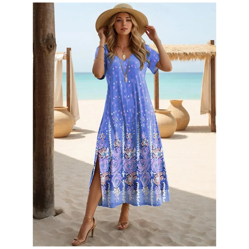 Vestido Longo Feminino de Praia Floral - Essenza