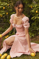 Vestido Midi Feminino Bruneli com Mangas e Fenda Frontal - Essenza