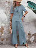 Conjunto Feminino de Linho com Blusa e Calça Pantalona - Essenza
