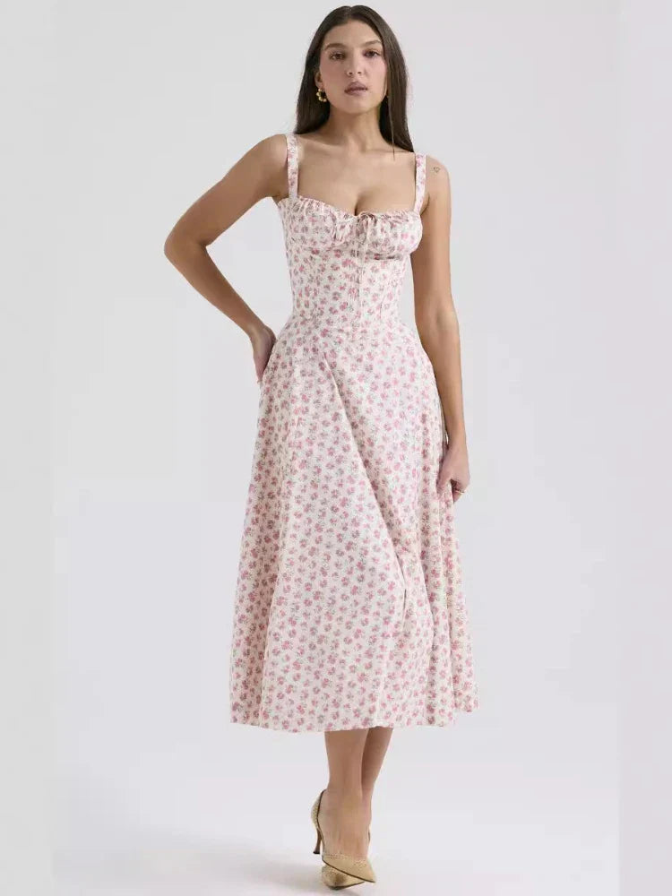 Vestido Midi Isabella Feminino Alças e Fenda Frontal - Essenza