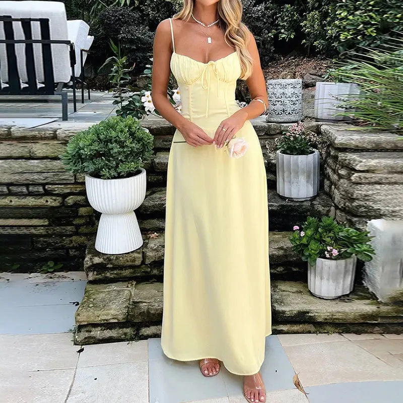 Vestido Longo de Alças Finas e Decote Ajustável – Essenza