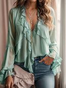 Blusa Feminina com Babados e Decote V - Germana - Essenza