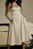 Vestido Midi Evasê com Alças Finas Feminino -Essenza