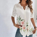 Blusa Social Feminina com Bordado Vazado e Estampa Floral - Essenza