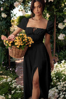 Vestido Midi Feminino Bruneli com Mangas e Fenda Frontal - Essenza