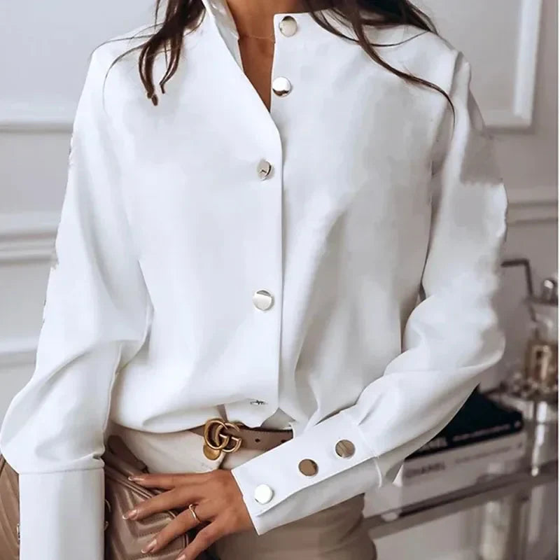Camisa Feminina Social com Botões Dourados  - Essenza