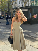 Vestido Midi Evasê com Alças Finas Feminino -Essenza