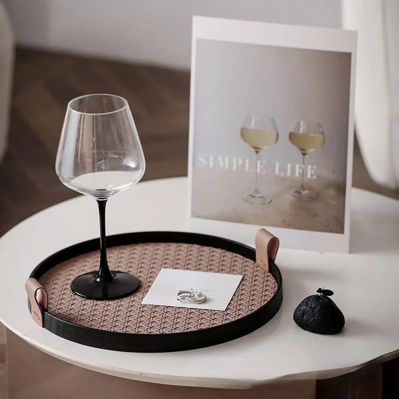 Bandeja Redonda Decorativa com Alça para Sala e Banheiro Offertaza