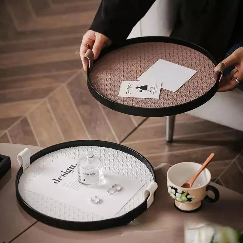 Bandeja Redonda Decorativa com Alça para Sala e Banheiro Offertaza