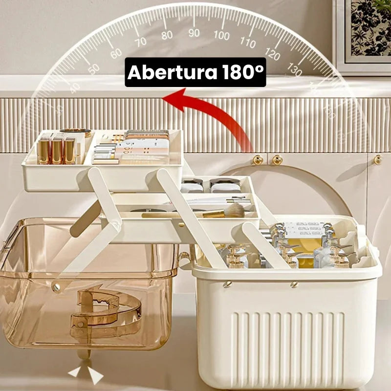 Caixa Organizadora de Maquiagem com 3 Camadas para Cosméticos Offertaza