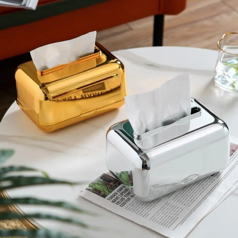 Caixa Porta-Lenço e Papel Cromada para Decoração e Organização Offertaza