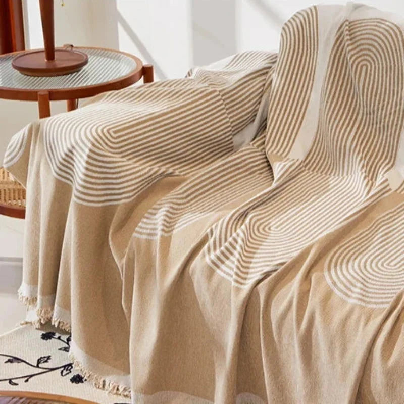 Capa de Sofá com Franja e Proteção Antipoeira Bege Offertaza