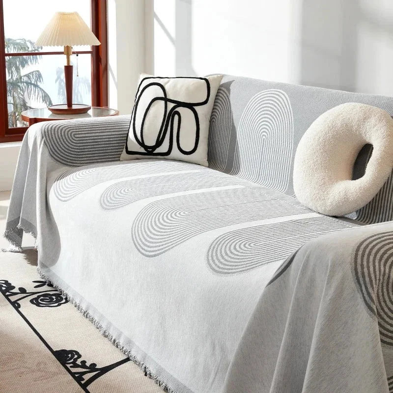 Capa de Sofá com Franja e Proteção Antipoeira Cinza Offertaza