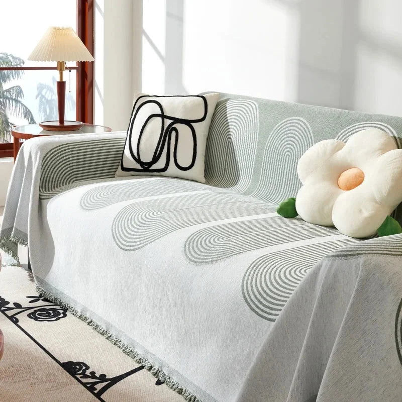 Capa de Sofá com Franja e Proteção Antipoeira Verde Offertaza