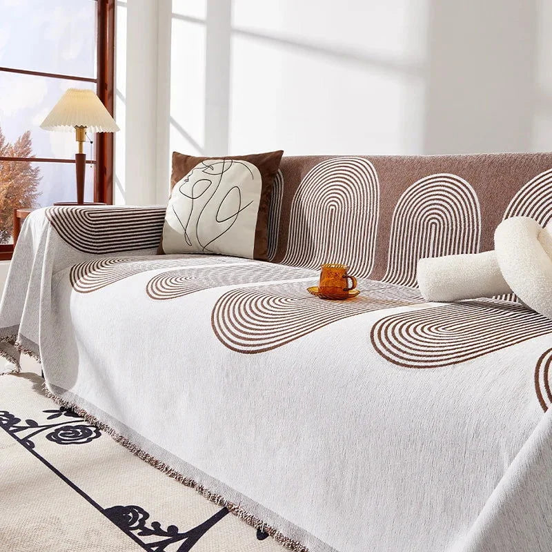 Capa de Sofá com Franja e Proteção Antipoeira Marrom Offertaza