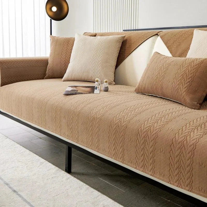 Capa de Sofá Chenille Antiderrapante Impermeável Marrom Offertaza