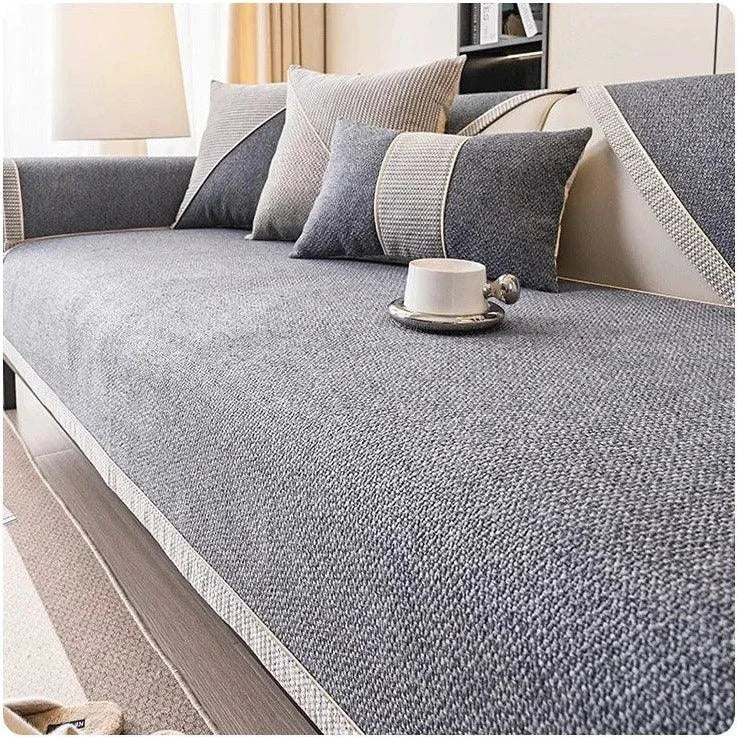 Capa de Sofá Antiderrapante em Algodão e Linho Cinza Offertaza