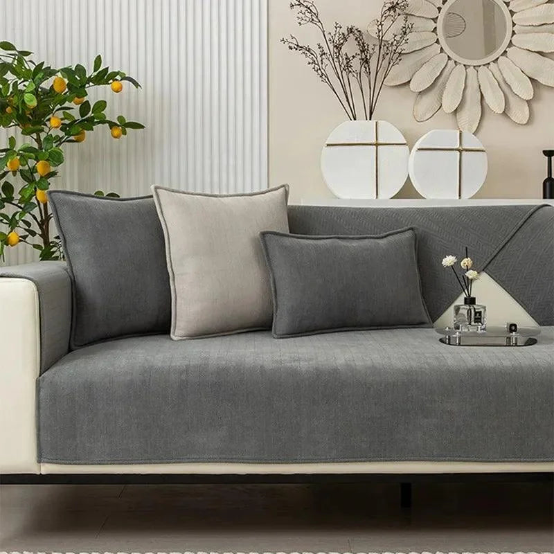 Capa de Sofá em Tecido Chenille Antiderrapante Cinza Offertaza