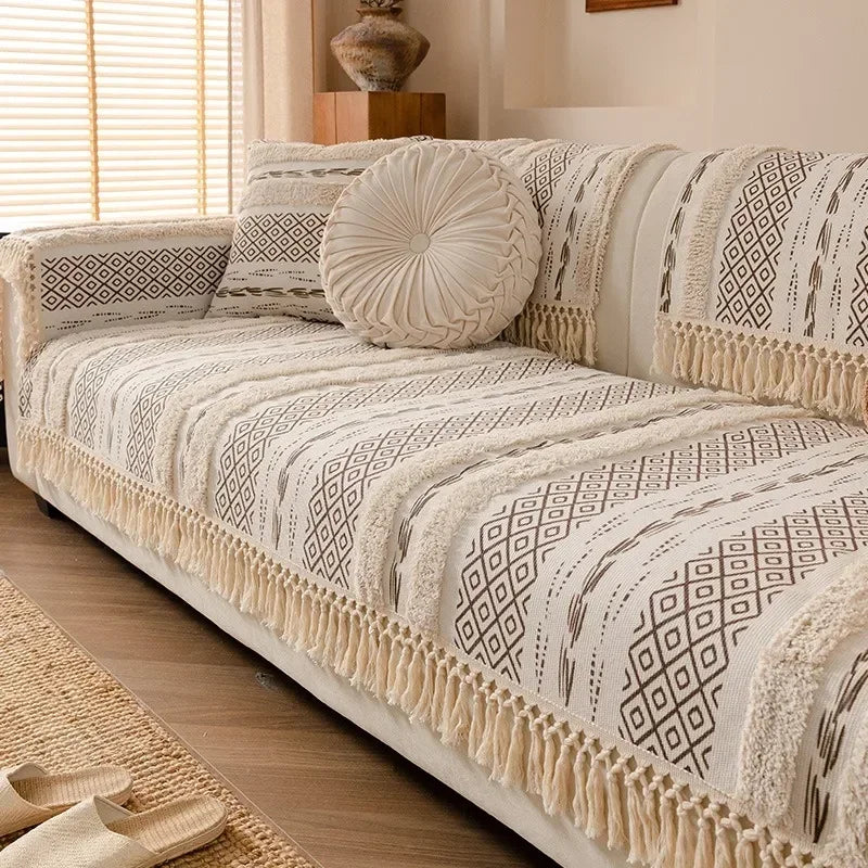 Capa de Sofá em Algodão e Linho com Design 3D Estilo Boho Offertaza