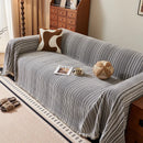 Capa para Sofá Chenille Cinza Escuro com Listras Decorativas em Peça Única Offertaza