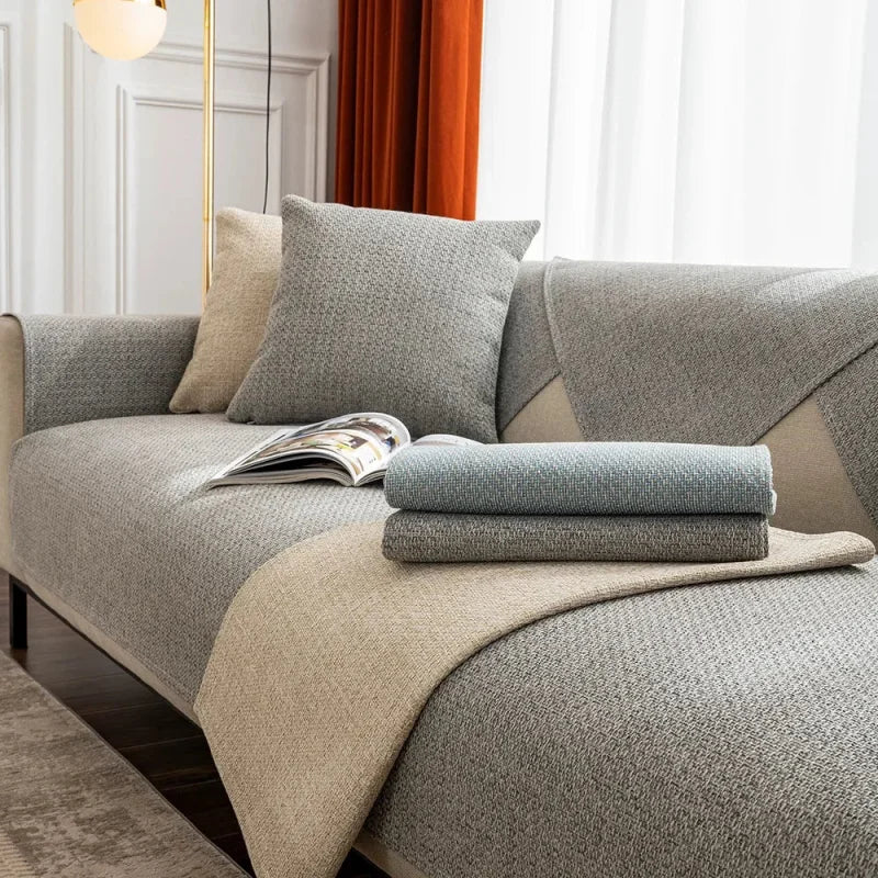 Capa para Sofá Algodão e Linho Antiderrapante Espessura Extra Cinza Offertaza