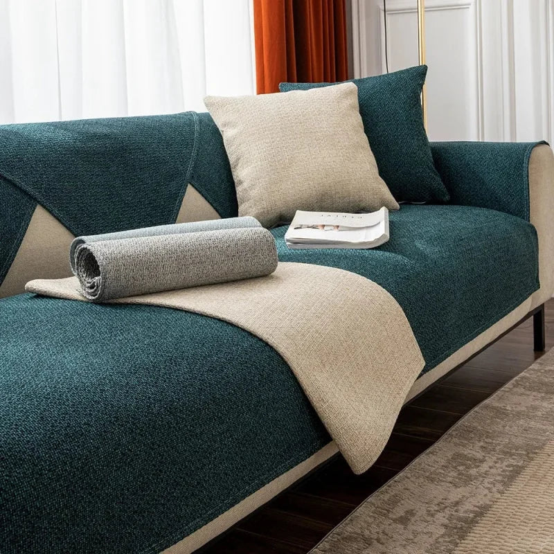 Capa para Sofá Algodão e Linho Antiderrapante Espessura Extra Verde Offertaza