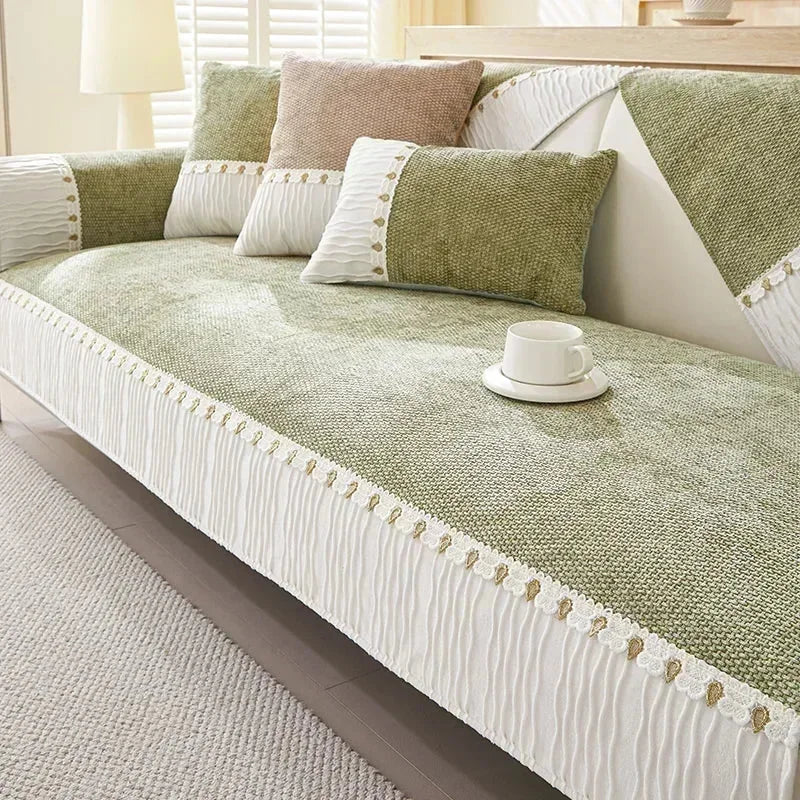 Capa para Sofá Chenille Antiderrapante com Acabamento Verde Offertaza