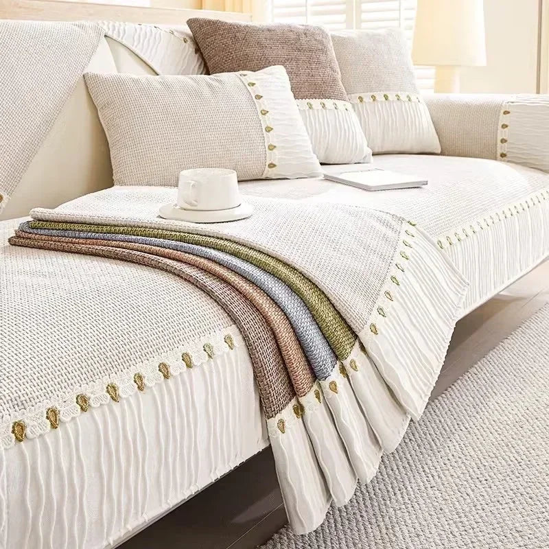 Capa para Sofá Chenille Antiderrapante com Acabamento Elegante Branco Offertaza