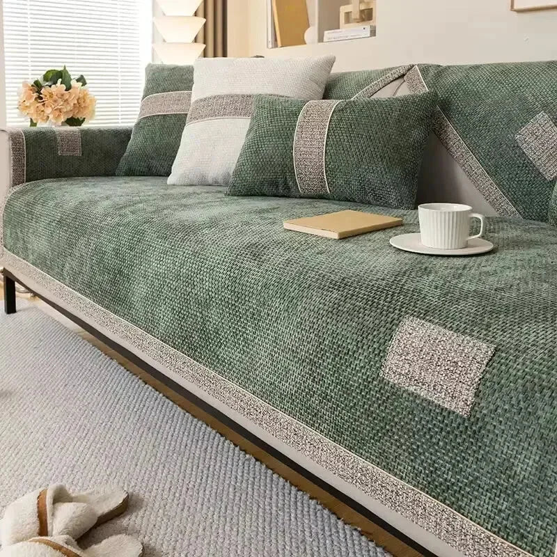 Capa para Sofá em Chenille Antiderrapante Protetora Verde Offertaza