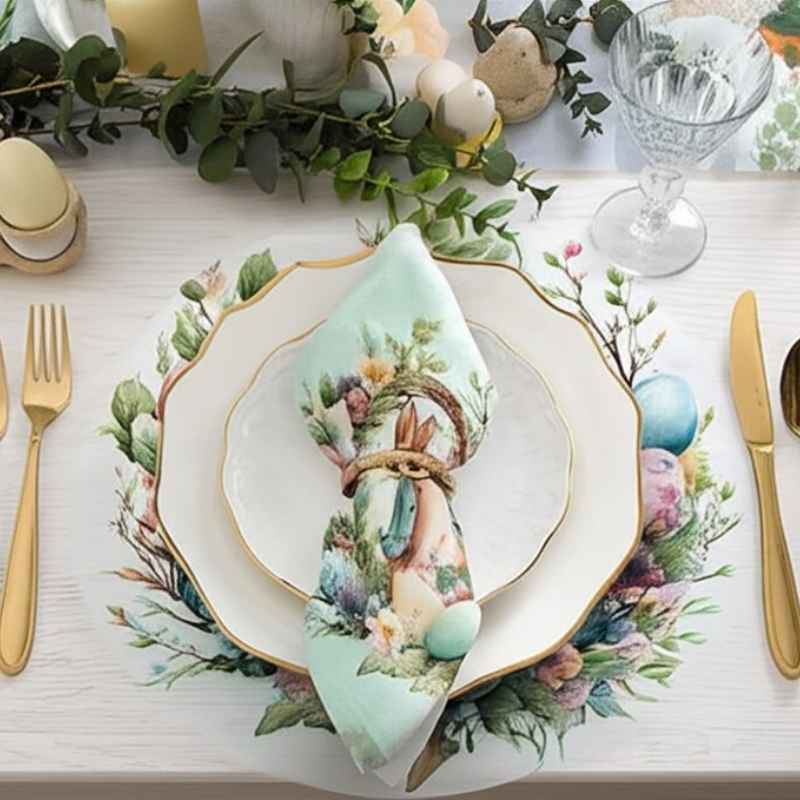 Capa Sousplat Páscoa + Guardanapos - Kit 6 Unidades